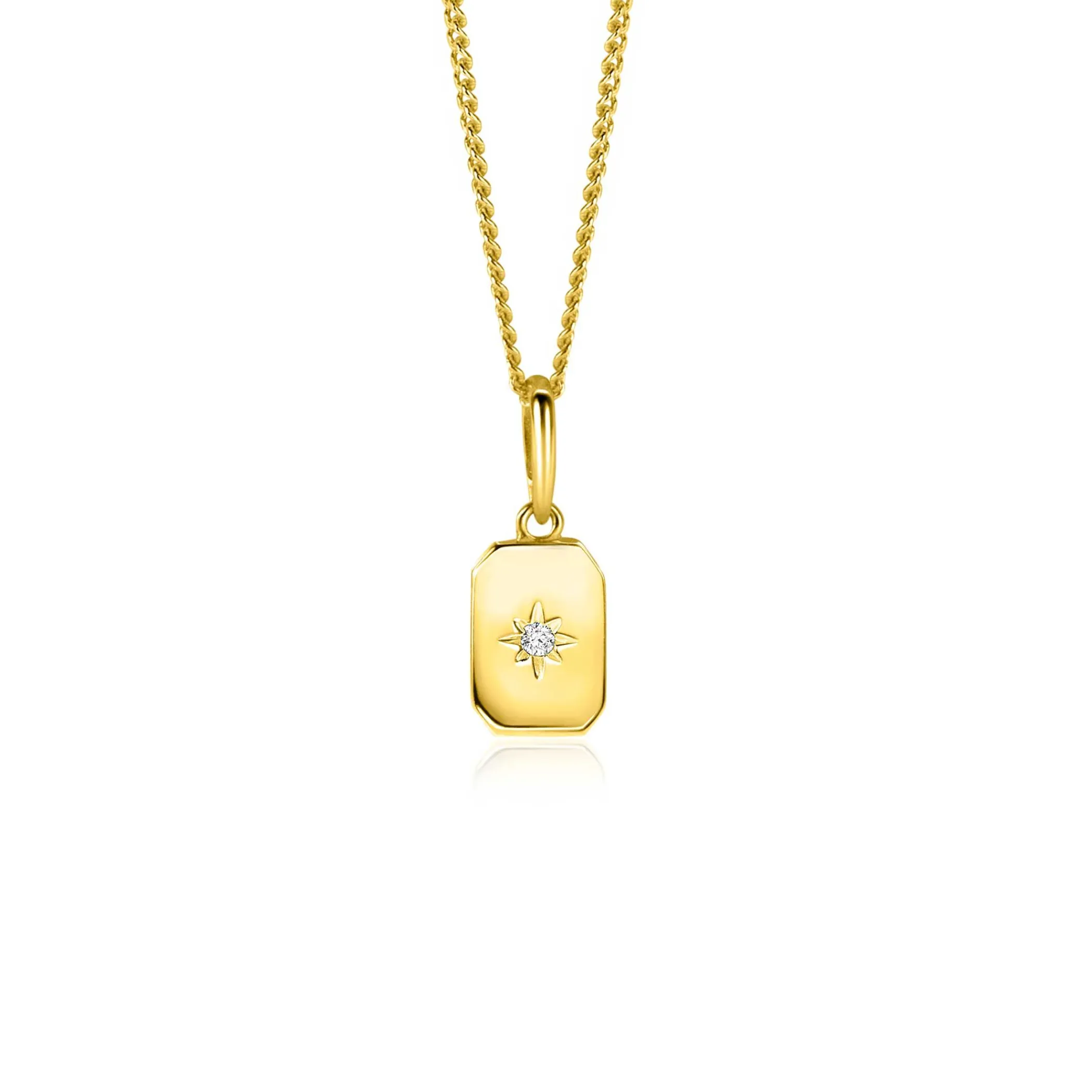 New Zinzi 14mm Gold 14 krt gouden hanger met rechthoekig plaatje en sterzetting witte zirkonia ZGH510 (zonder collier)