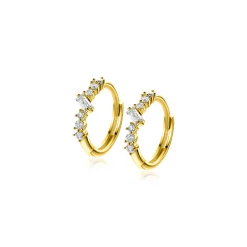 Outlet Zinzi 13mm Gold 14 krt gouden oorringen met rechthoekige baguette geslepen zirkonia en zes ronde witte zirkonia's, met luxe klapsluiting 13 x 2mm ZGO528