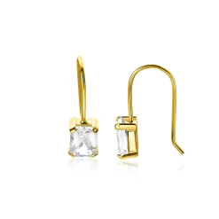 Hot Zinzi 19mm Gold 14 krt gouden oorhangers bezet met vierkante witte zirkonia 5mm ZGO509