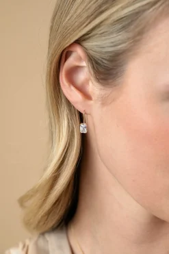Hot Zinzi 19mm Gold 14 krt gouden oorhangers bezet met vierkante witte zirkonia 5mm ZGO509