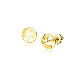 Sale Zinzi 6,5mm Gold 14 krt gouden oorknoppen met wereldkaart ZGO474