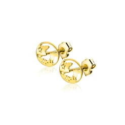 Sale Zinzi 6,5mm Gold 14 krt gouden oorknoppen met wereldkaart ZGO474