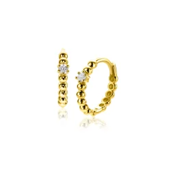 Zinzi 13mm Gold 14 krt gouden oorringen met bolletjes design en een ronde witte zirkonia, met luxe klapsluiting 13 x 2mm ZGO527