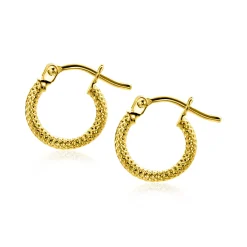 Clearance Zinzi 11,5mm Gold 14 krt gouden oorringen trendy bewerkte buis 1,6mm breed ZGO330