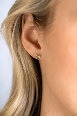 Discount Zinzi 5mm Gold 14 krt gouden hart oorknoppen 5mm met zonnestralen motief ZGO340