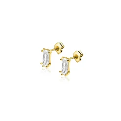 Online Zinzi 5mm Gold 14 krt gouden oorknoppen achtpootszetting met baguette geslepen rechthoekige witte zirconia ZGO369