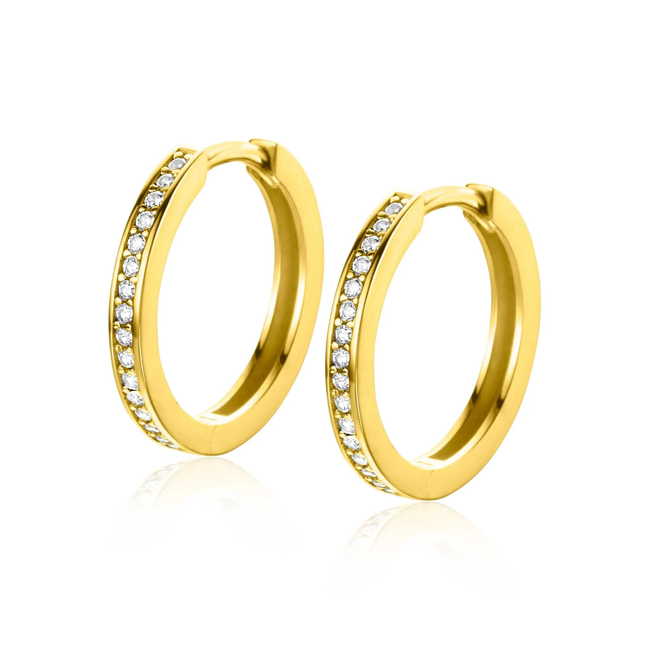 New Zinzi 17mm Gold 14 krt gouden oorringen bezet met witte zirconia's met luxe klapsluiting 17mm x 2,1mm vierkante buis ZGO430Z