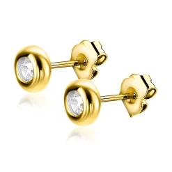 New Zinzi 4,5mm Gold 14 krt gouden oorknoppen bezet met witte zirconia in een glanzende ronde zetting ZGO318