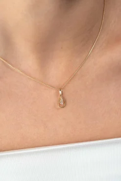 Best Zinzi 16mm Gold 14 krt gouden hanger met open druppelvorm en peervormige witte zirconia ZGH478 (zonder collier)