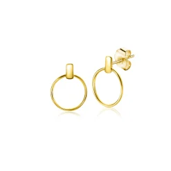 New Zinzi 9mm Gold 14 krt gouden oorstekers met trendy open ronde vormen en klein staafje op het oor ZGO404