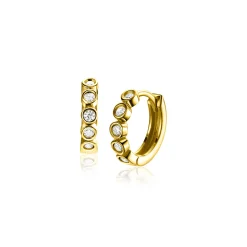 Clearance Zinzi 13mm Gold 14 krt gouden oorringen met ronde zettingen bezet met witte zirconia's, luxe klapsluiting 13mm x 2,7mm buis ZGO507