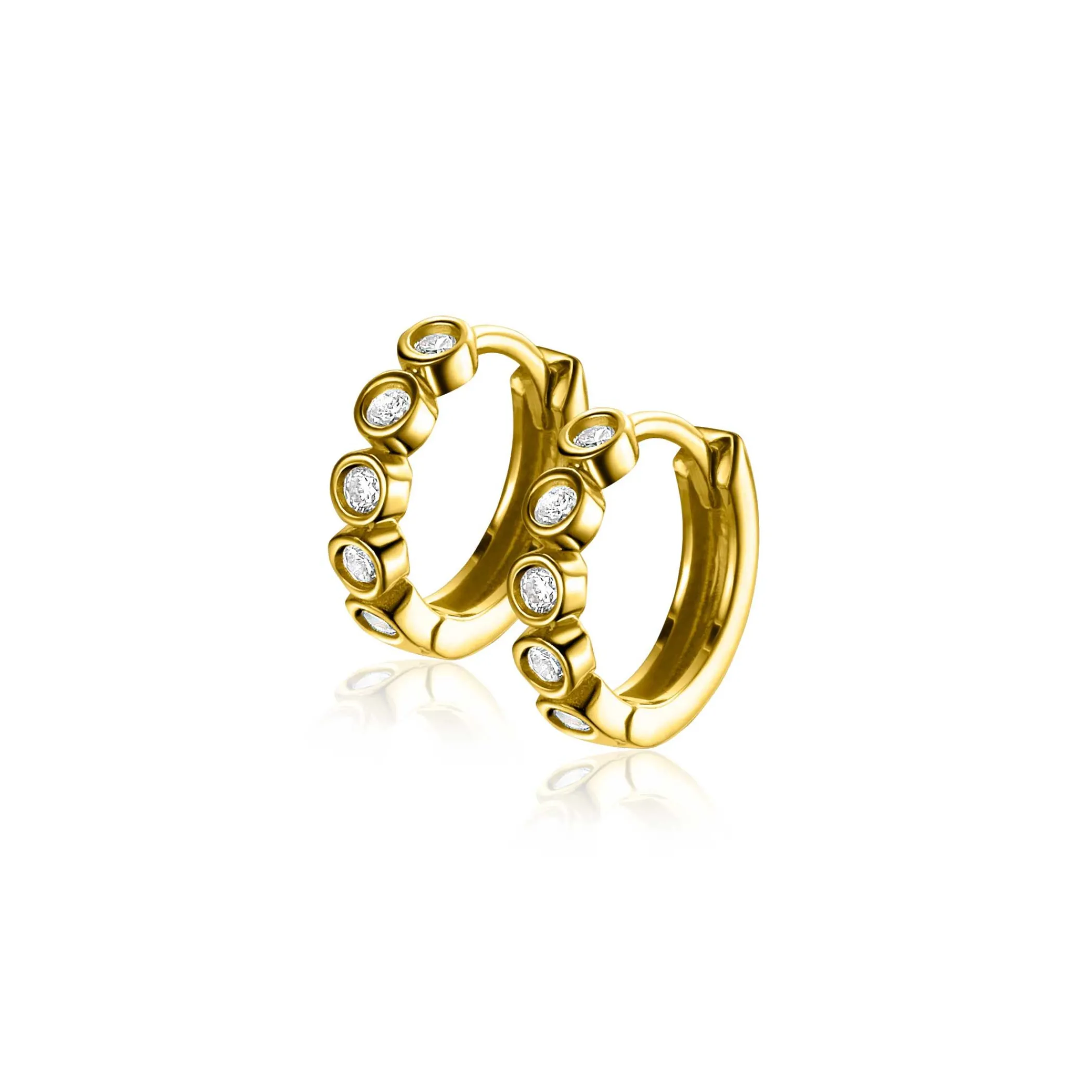 Clearance Zinzi 13mm Gold 14 krt gouden oorringen met ronde zettingen bezet met witte zirconia's, luxe klapsluiting 13mm x 2,7mm buis ZGO507