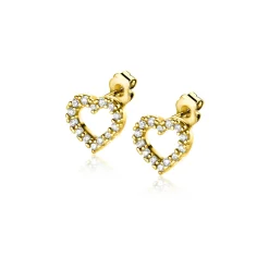 Clearance Zinzi 7mm Gold 14 krt gouden oorknoppen open hartje bezet met witte zirconia's ZGO450