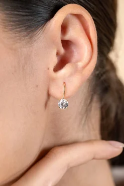 Sale Zinzi 16mm Gold 14 krt gouden oorhangers bezet met een ronde witte zirconia 6mm ZGO480