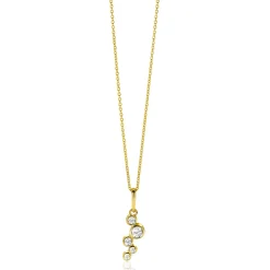 Hot Zinzi 17mm Gold 14 krt gouden hanger met ronde zettingen bezet met witte zirkonia's ZGH513 (zonder collier)