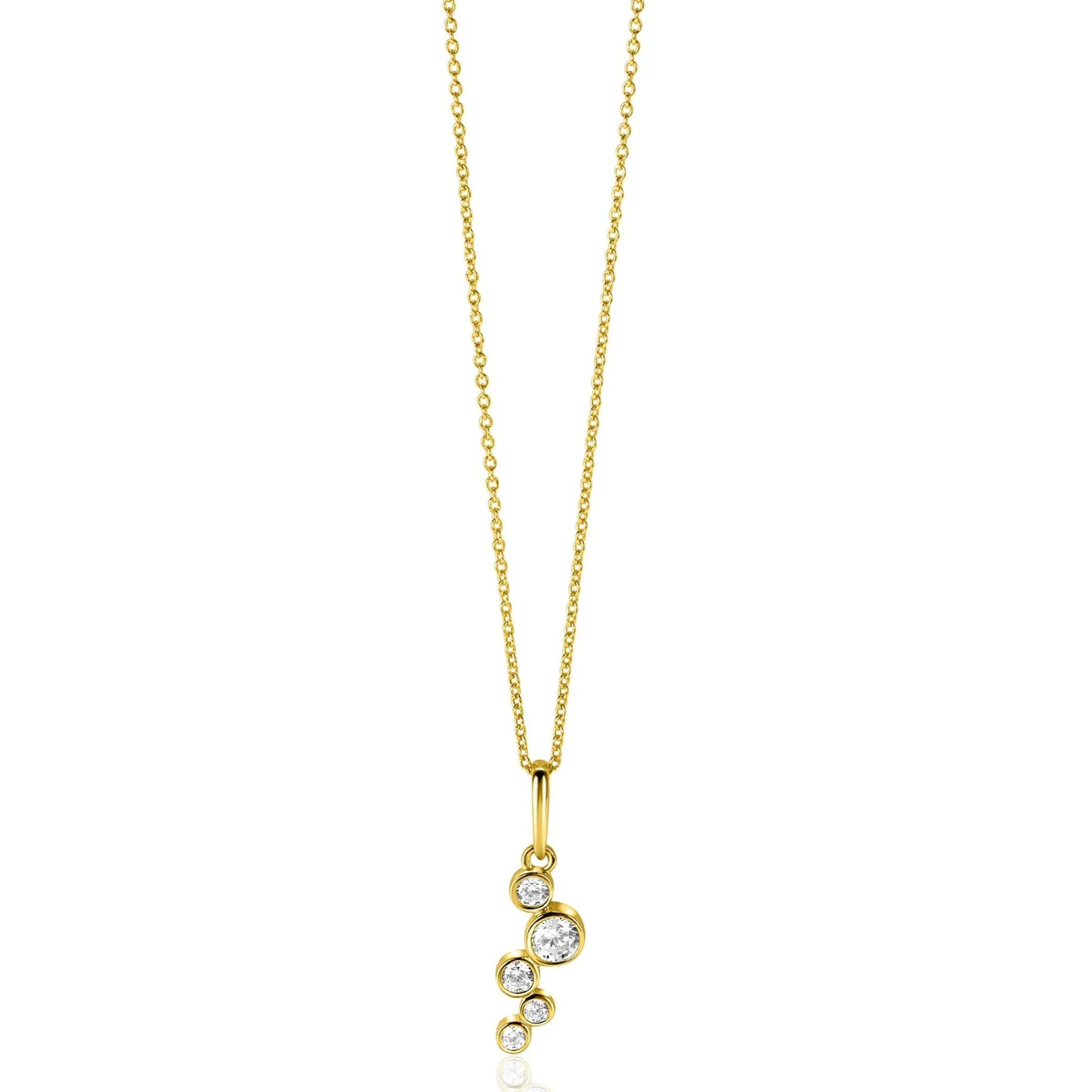 Hot Zinzi 17mm Gold 14 krt gouden hanger met ronde zettingen bezet met witte zirkonia's ZGH513 (zonder collier)