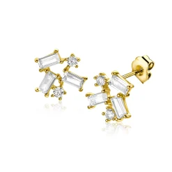 Online Zinzi 8mm Gold 14 krt gouden fantasie oorknoppen met rechthoekige baguette geslepen zirkonia's en ronde witte zirkonia's ZGO511