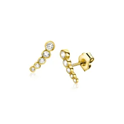 Clearance Zinzi 10mm Gold 14 krt gouden oorknoppen met vijf ronde witte zirconia's ZGO413