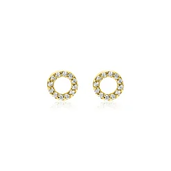 Zinzi 5,5mm Gold 14 krt gouden oorknoppen open rondje bezet met witte zirkonia's ZGO550