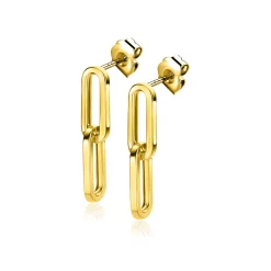New Zinzi 25mm Gold 14 krt gouden oorstekers met twee trendy paperclip-schakels 25mm ZGO360