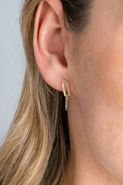 New Zinzi 25mm Gold 14 krt gouden oorstekers met twee trendy paperclip-schakels 25mm ZGO360