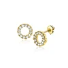 New Zinzi 7mm Gold 14 krt gouden oorknoppen open rondje bezet met witte zirconia's ZGO456