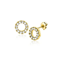 New Zinzi 7mm Gold 14 krt gouden oorknoppen open rondje bezet met witte zirconia's ZGO456