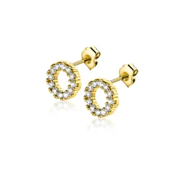 New Zinzi 7mm Gold 14 krt gouden oorknoppen open rondje bezet met witte zirconia's ZGO456