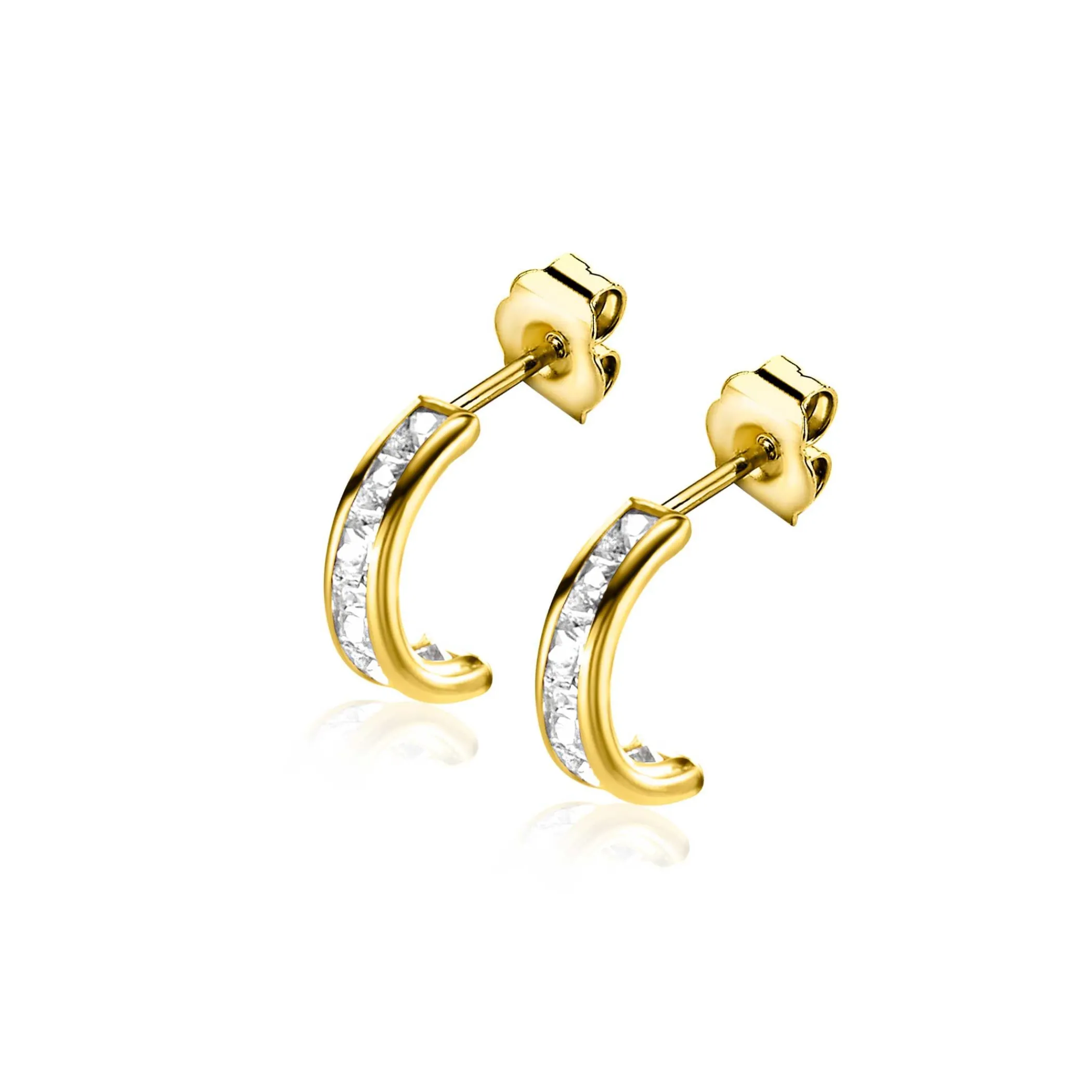 Hot Zinzi 8mm Gold 14 krt gouden halve oorringen met railzetting en princess geslepen witte zirconia's ZGO457