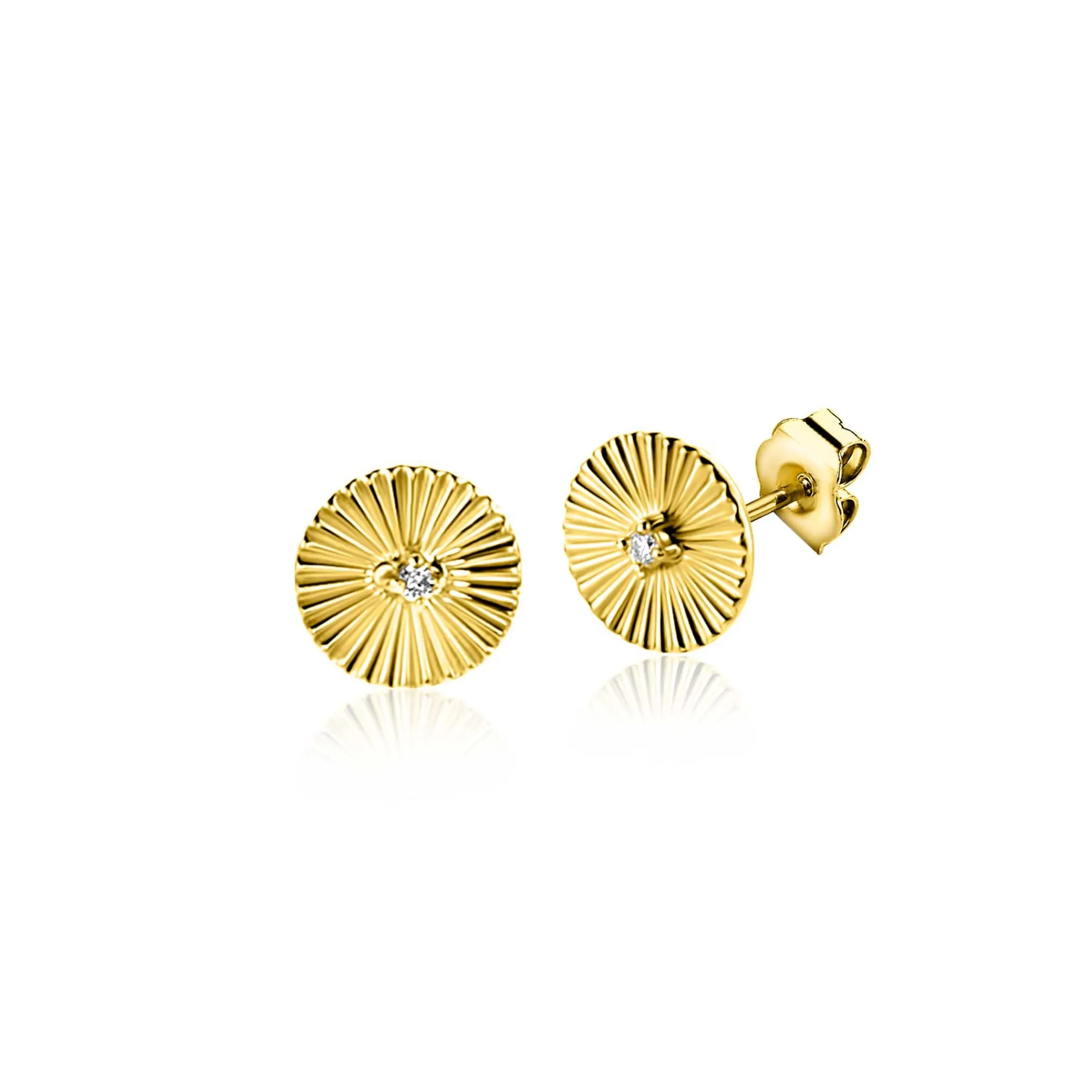 Discount Zinzi 6mm Gold 14 krt gouden oorstekers rond met zonnestralen en witte zirkonia ZGO542 (zonder collier)