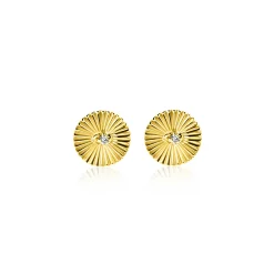Discount Zinzi 6mm Gold 14 krt gouden oorstekers rond met zonnestralen en witte zirkonia ZGO542 (zonder collier)