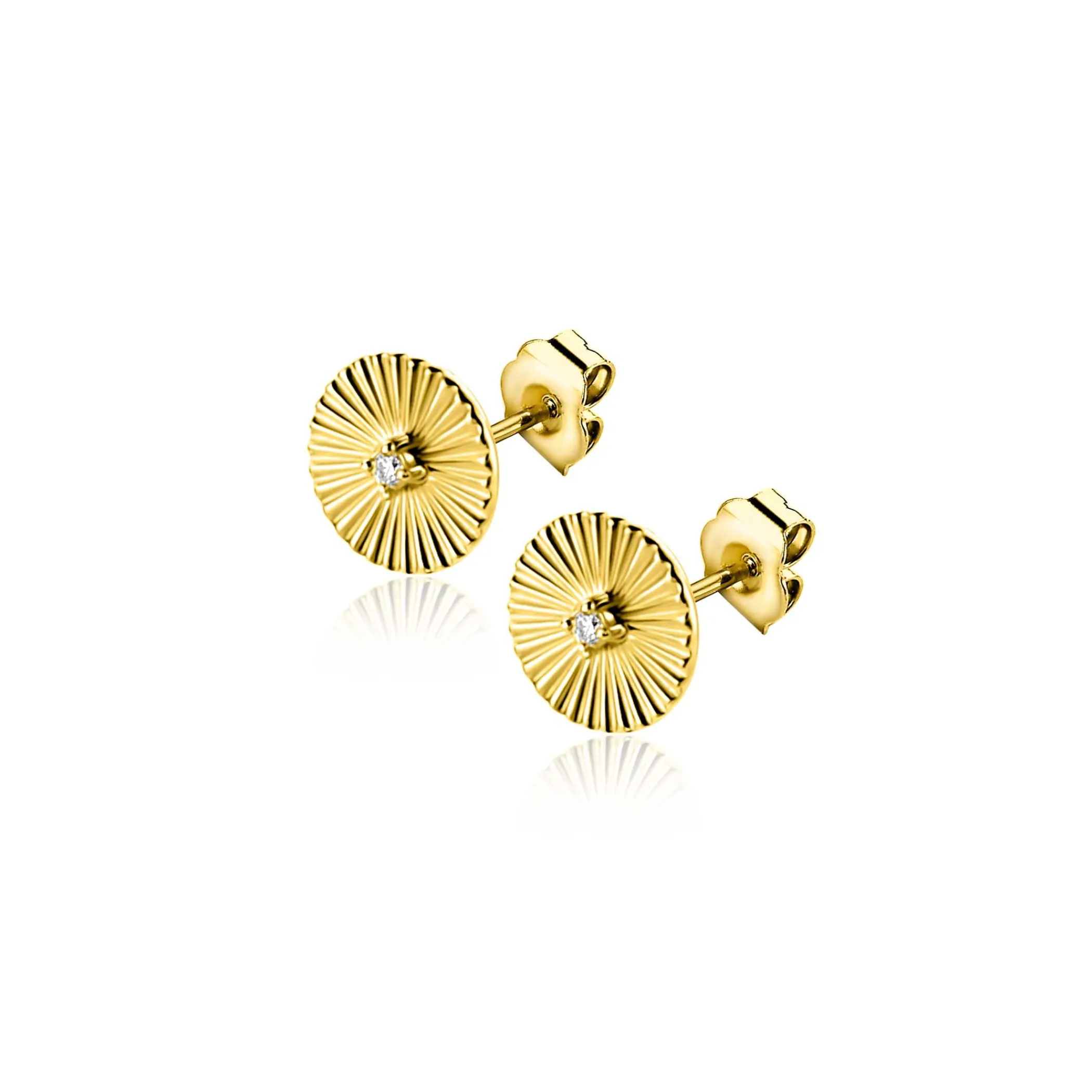 Discount Zinzi 6mm Gold 14 krt gouden oorstekers rond met zonnestralen en witte zirkonia ZGO542 (zonder collier)