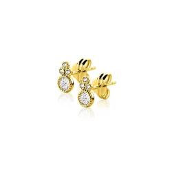 Outlet Zinzi 7mm Gold 14 krt gouden fantasie oorstekers, bezet met witte zirkonia's ZGO545