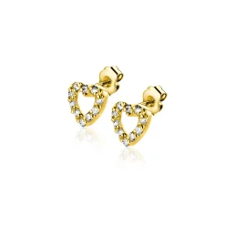 Best Zinzi 5mm Gold 14 krt gouden oorknoppen open hartje bezet met witte zirkonia's ZGO551