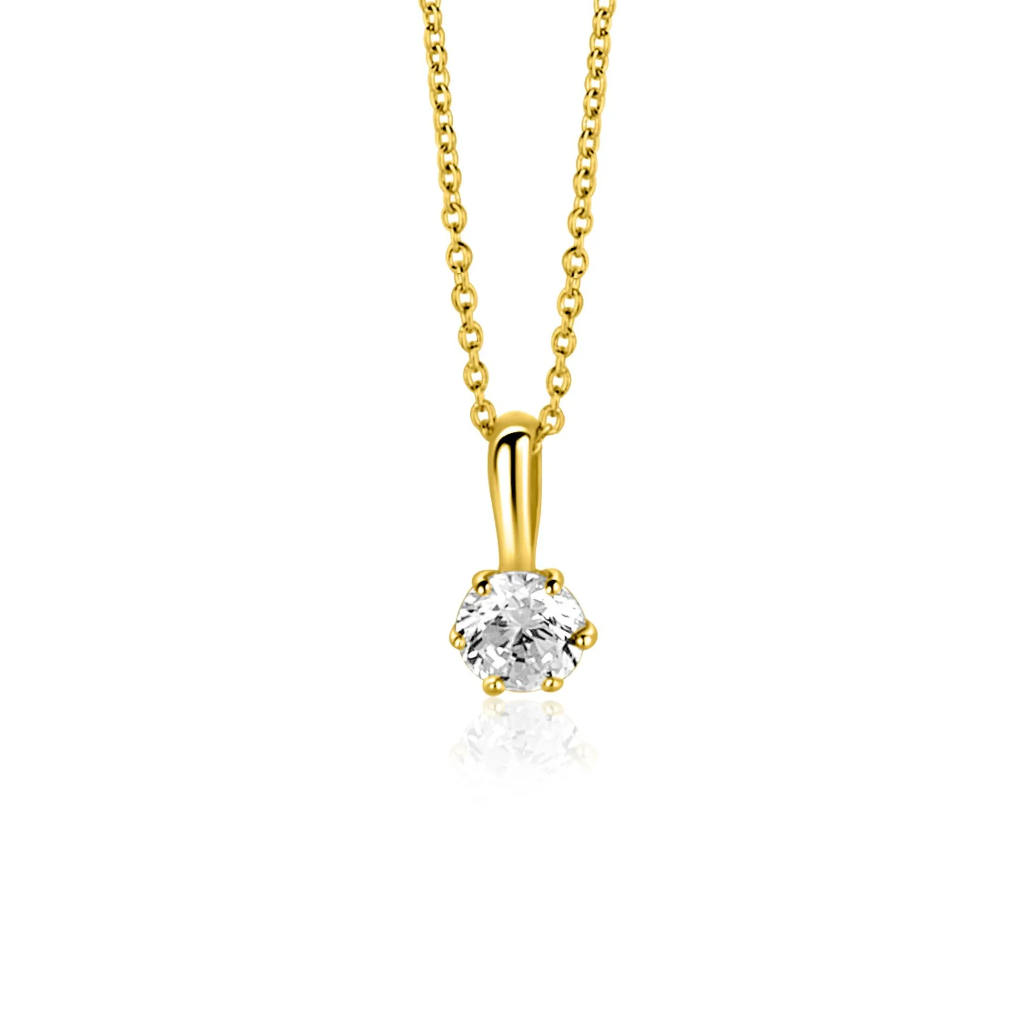 Zinzi 8,5mm Gold 14 krt gouden hanger bezet met een witte ronde zirkonia (4,5mm) ZGH544 (zonder collier)