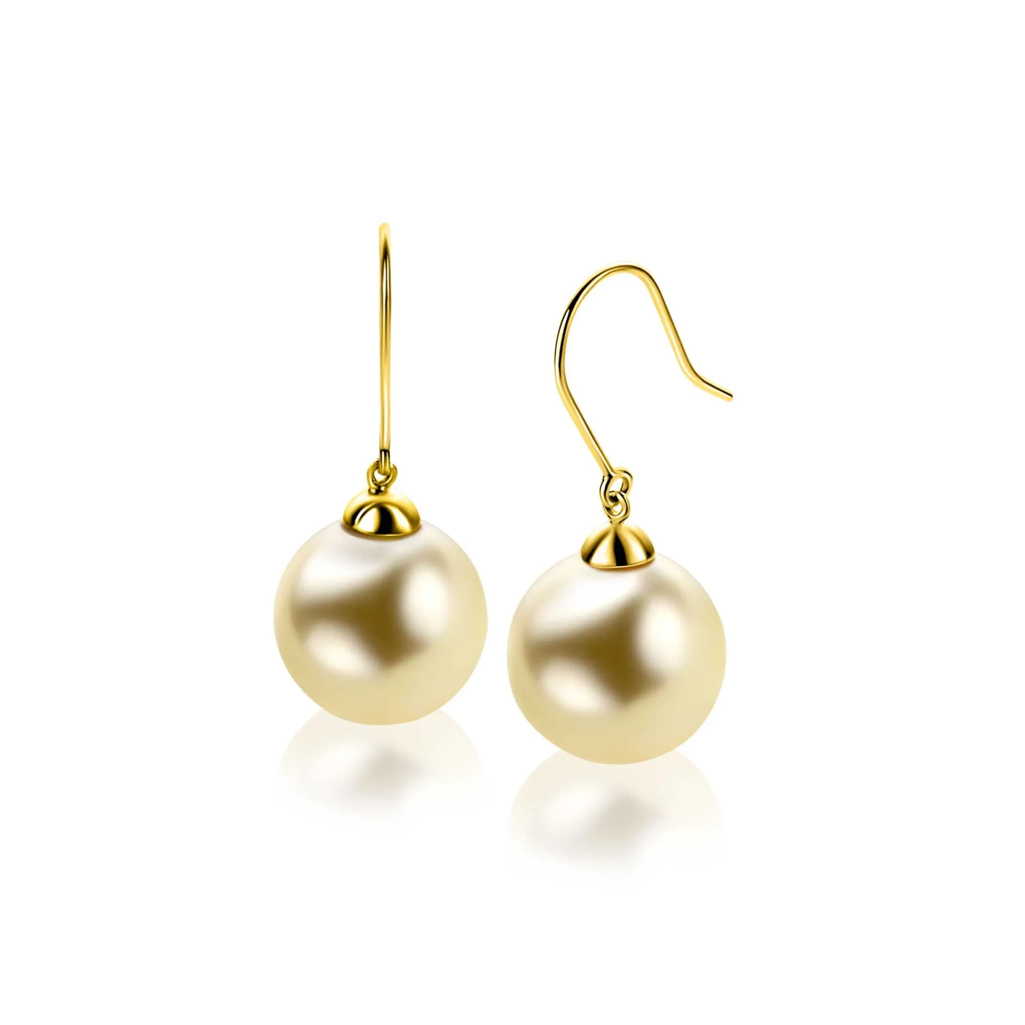 Hot Zinzi 30mm Gold 14 krt gouden oorhangers met ronde goudkleurige Swarovski crystal parel 12mm ZGO25G