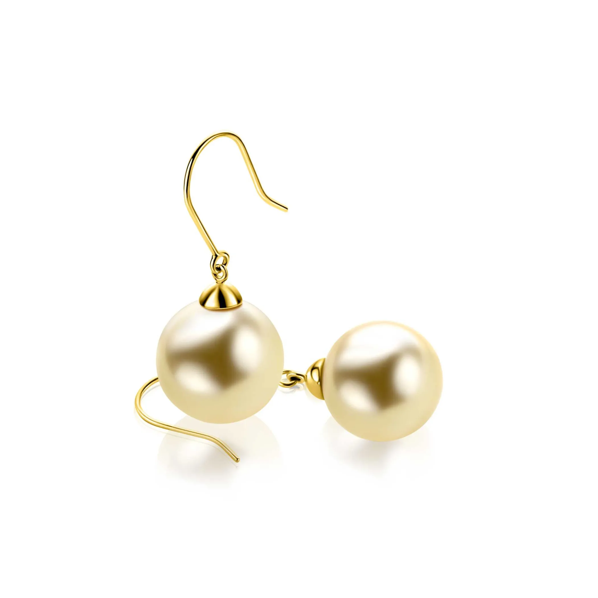 Hot Zinzi 30mm Gold 14 krt gouden oorhangers met ronde goudkleurige Swarovski crystal parel 12mm ZGO25G