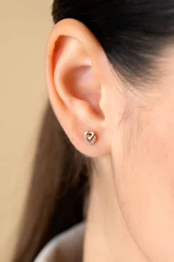 Online Zinzi 6mm Gold 14 krt gouden oorstekers verbonden open hartjes, glad en bezet met witte zirconia's ZGO472