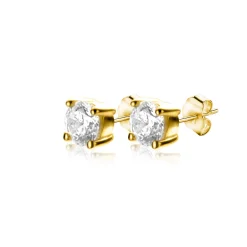 Clearance Zinzi 3mm Gold 14 krt gouden oorknoppen 3mm met witte zirconia in chaton zetting ZGO385