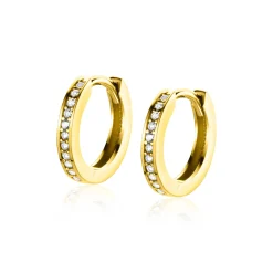 Zinzi 13mm Gold 14 krt gouden oorringen bezet met witte zirconia's met luxe klapsluiting 13mm x 2mm vierkante buis ZGO428Z