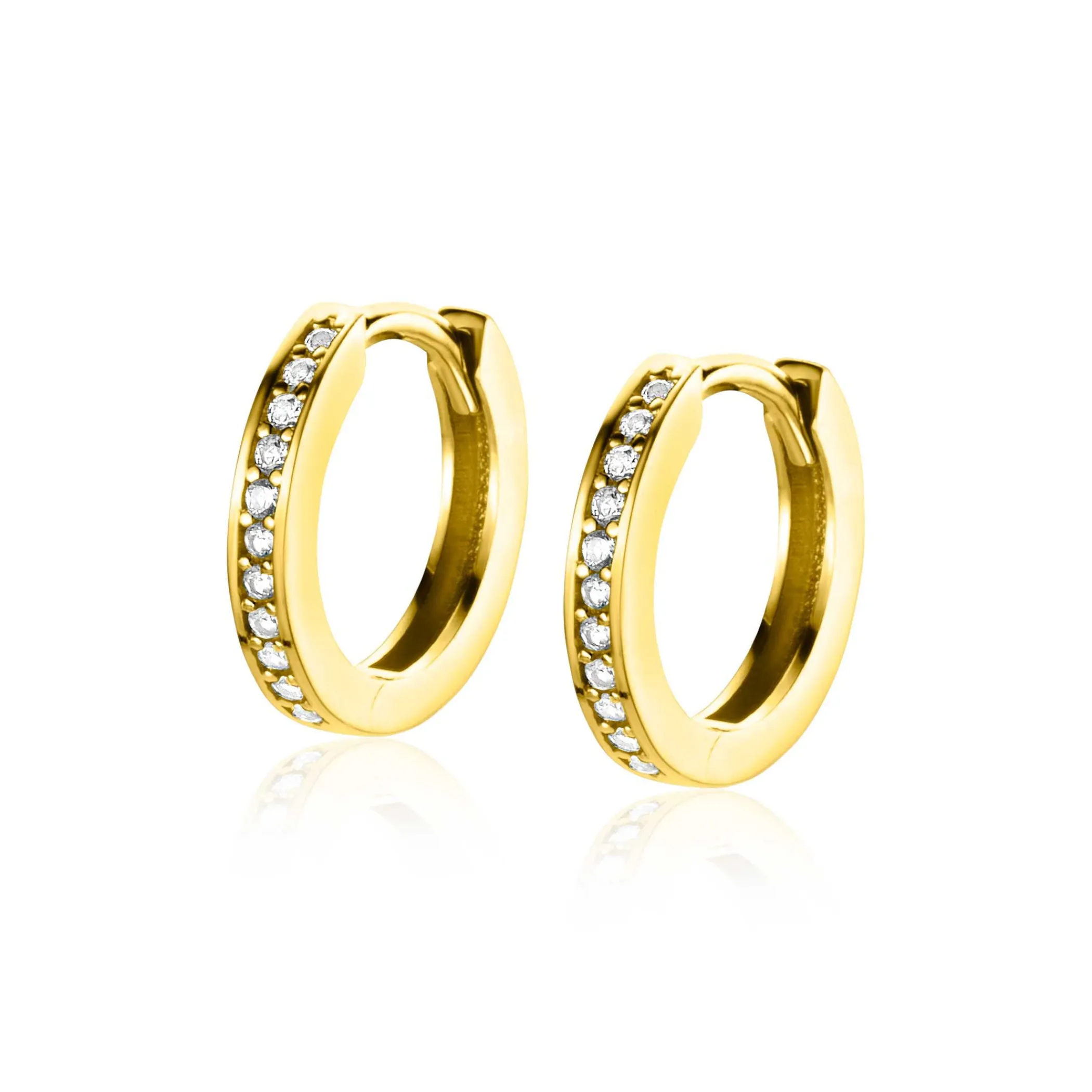 Zinzi 13mm Gold 14 krt gouden oorringen bezet met witte zirconia's met luxe klapsluiting 13mm x 2mm vierkante buis ZGO428Z