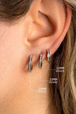 Zinzi 13mm Gold 14 krt gouden oorringen bezet met witte zirconia's met luxe klapsluiting 13mm x 2mm vierkante buis ZGO428Z