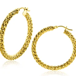 Zinzi 28mm Gold 14 krt gouden oorringen met schitterende bewerkte buis 3mm breed ZGO329