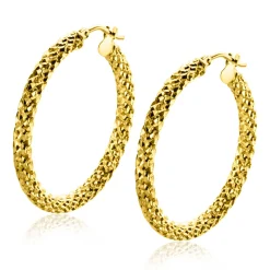 Zinzi 28mm Gold 14 krt gouden oorringen met schitterende bewerkte buis 3mm breed ZGO329