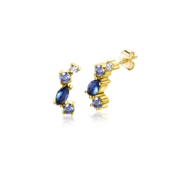 Sale Zinzi 9mm Gold 14 krt gouden fantasie oorstekers bezet met witte, lichtblauwe en donkerblauwe zirconia's ZGO381