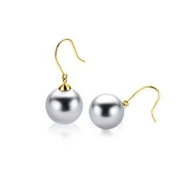 Sale Zinzi 30mm Gold 14 krt gouden oorhangers met ronde grijze Swarovski crystal parel 12mm ZGO25GR
