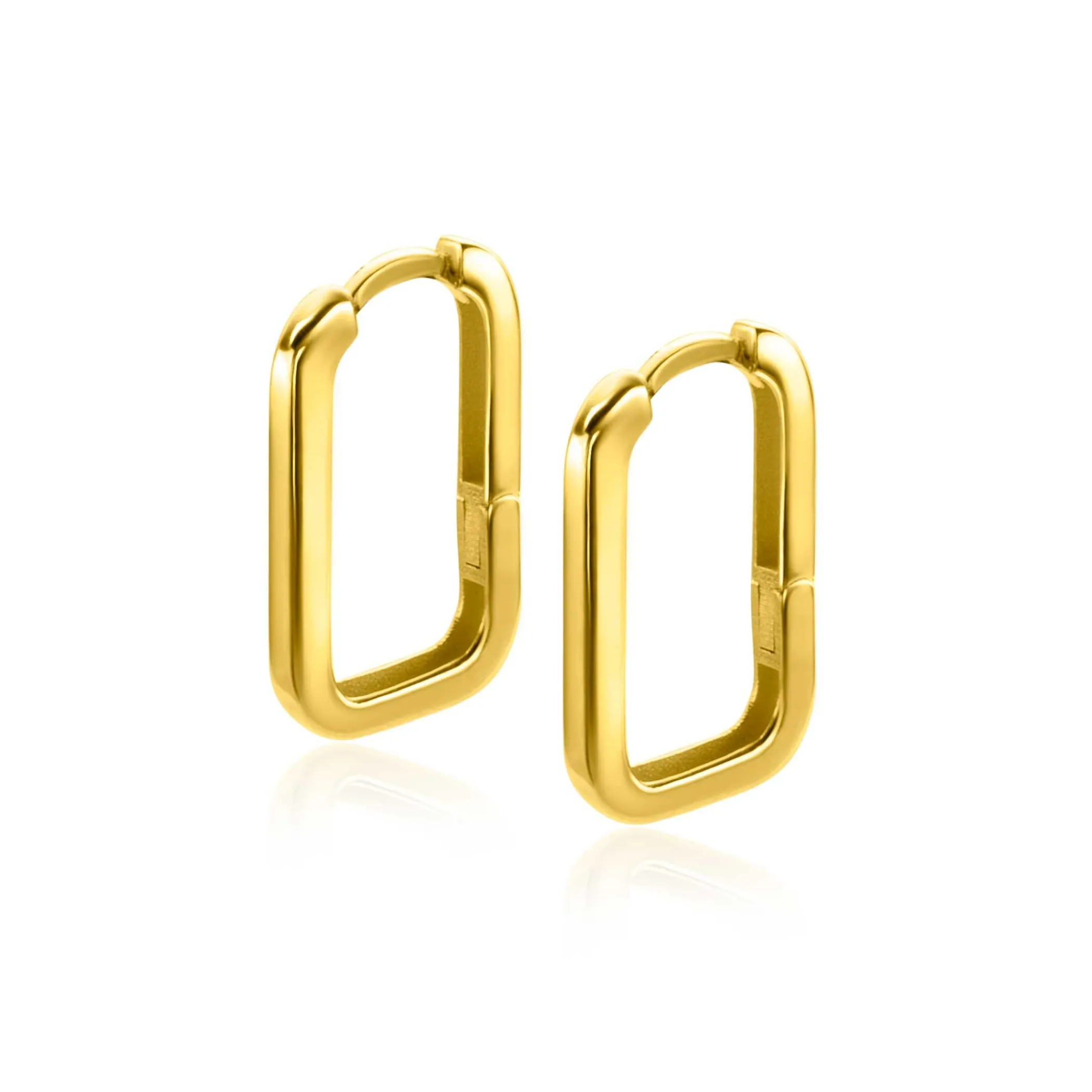 Zinzi 16mm Gold 14 krt gouden rechthoekige oorringen met luxe klapsluiting 16mm x 2mm vierkante buis ZGO362