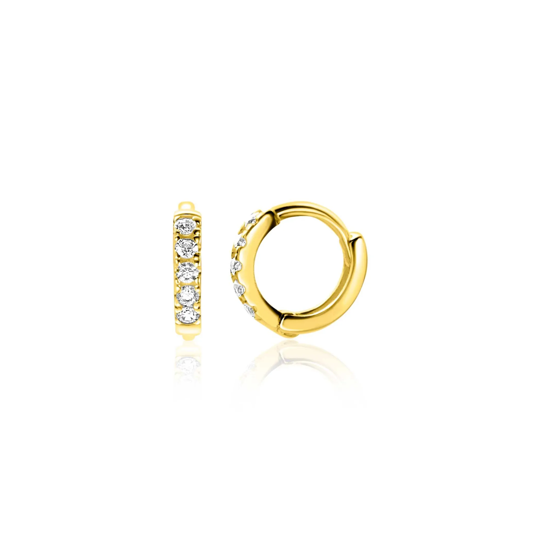 New Zinzi 8mm Gold 14 krt gouden oorringen bezet met witte zirconia's, luxe klapsluiting 8x1,6mm ZGO467