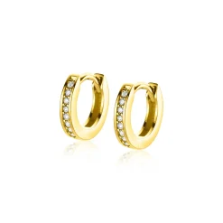 Online Zinzi 11mm Gold 14 krt gouden oorringen bezet met witte zirconia's met luxe klapsluiting 11mm x 2,1mm vierkante buis ZGO427Z
