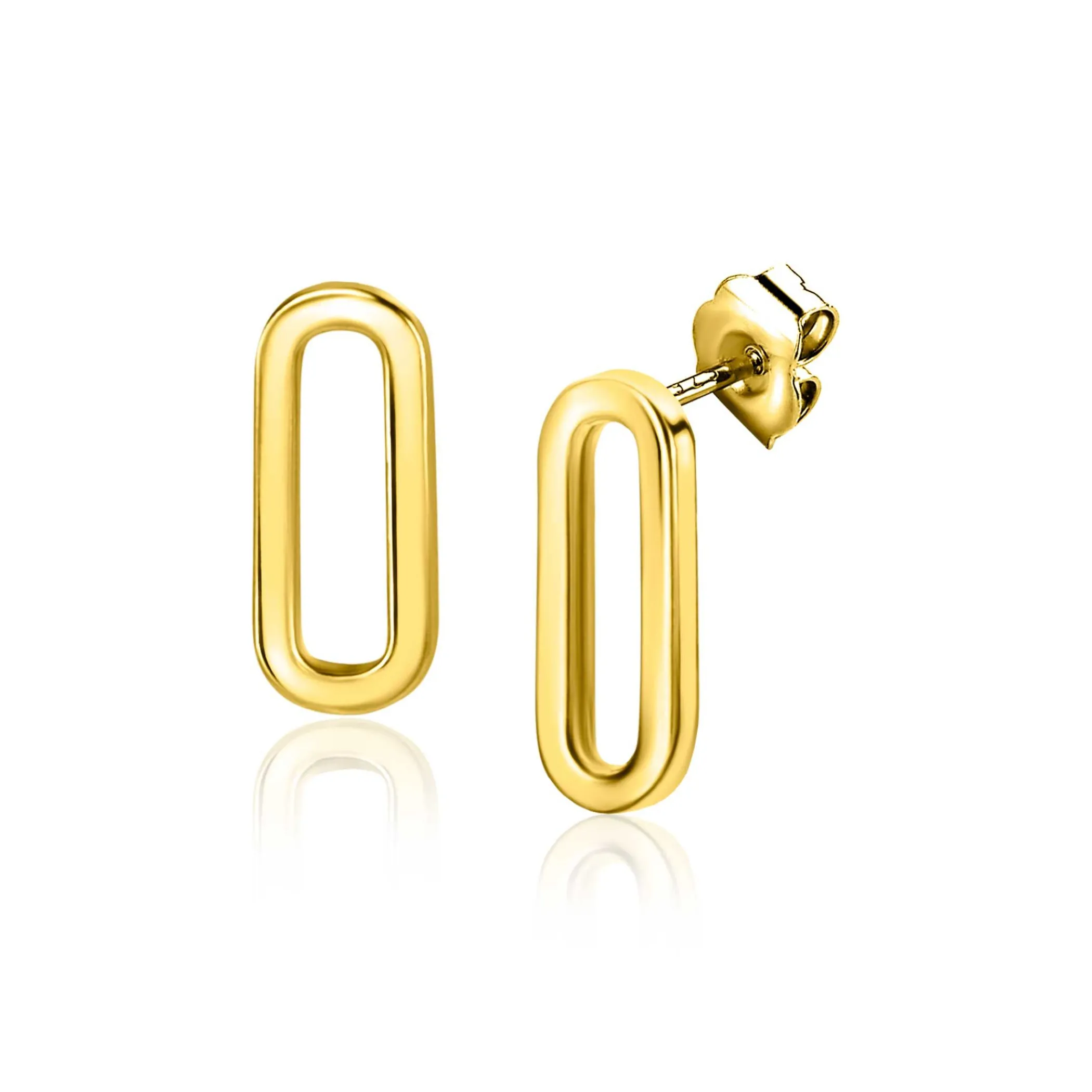 Discount Zinzi 14mm Gold 14 krt gouden oorstekers met trendy paperclip-schakel 14mm ZGO359